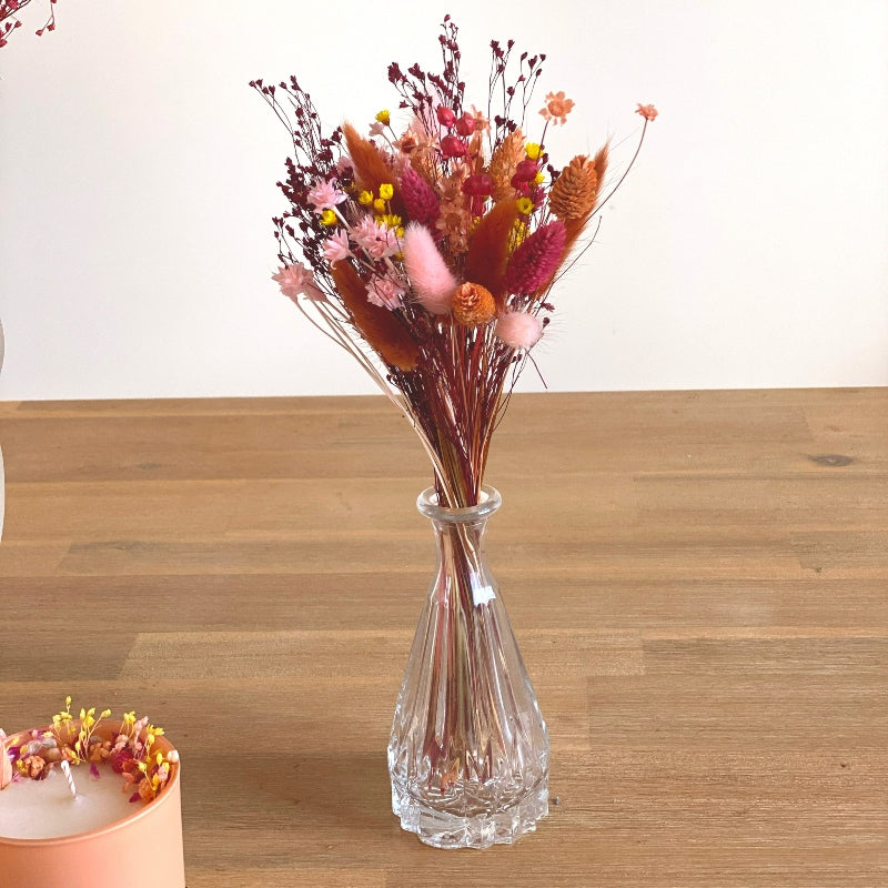 bouquet de fleurs sechees roxane coloris rose terracotta et jaune taille petit