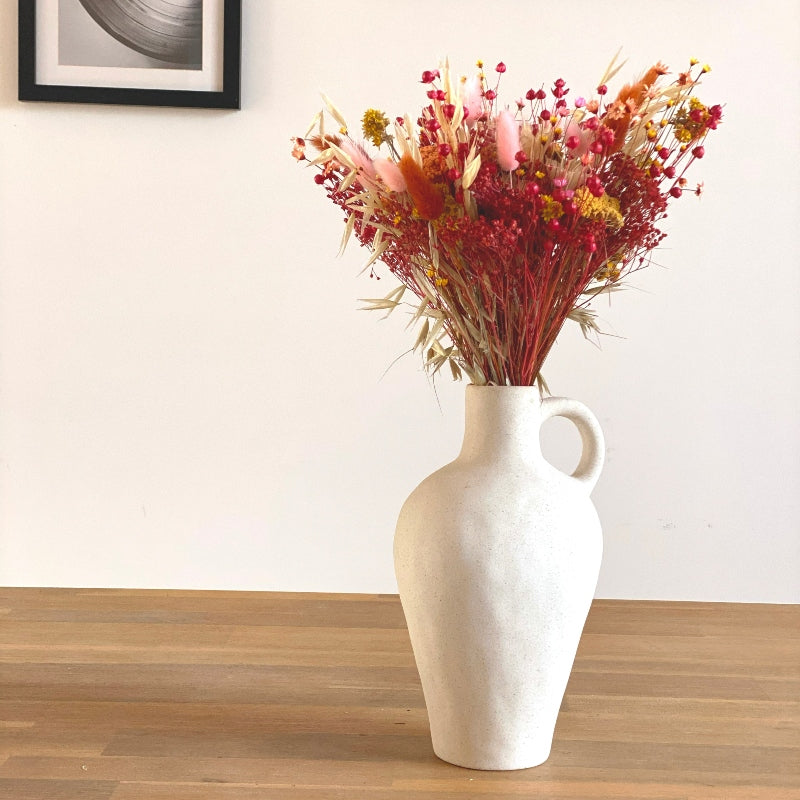 bouquet de fleurs sechees coloris rose terracotta et jaune taille grand