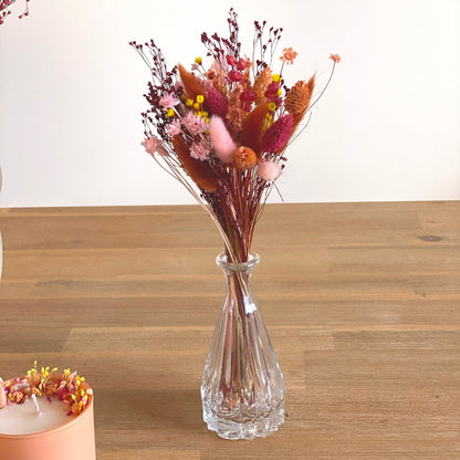 bouquet de fleurs sechees roxane coloris rose terracotta et jaune taille petit