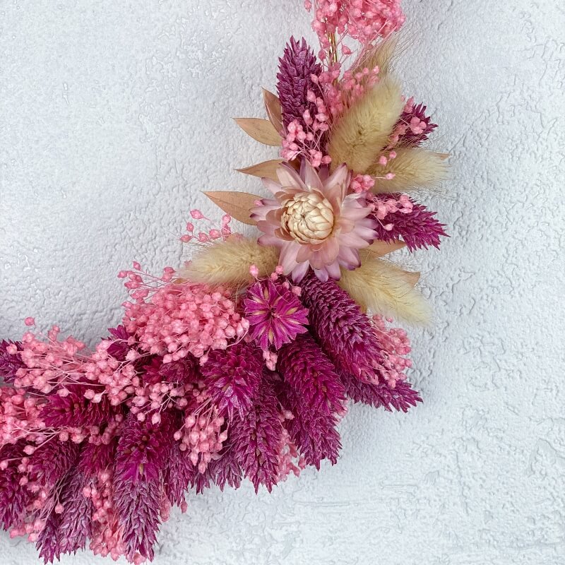 couronne-fleurs-sechees-rose-fuschia-girly-pink-calie
